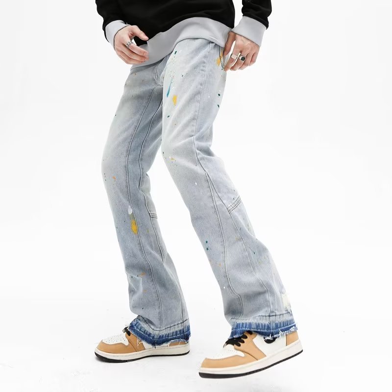 abbigliamento da uomo Jeans da strada in stile americano per la primavera e l'autunno stretch slim fit con fori, micro svasato lungo alla moda_voghion.com