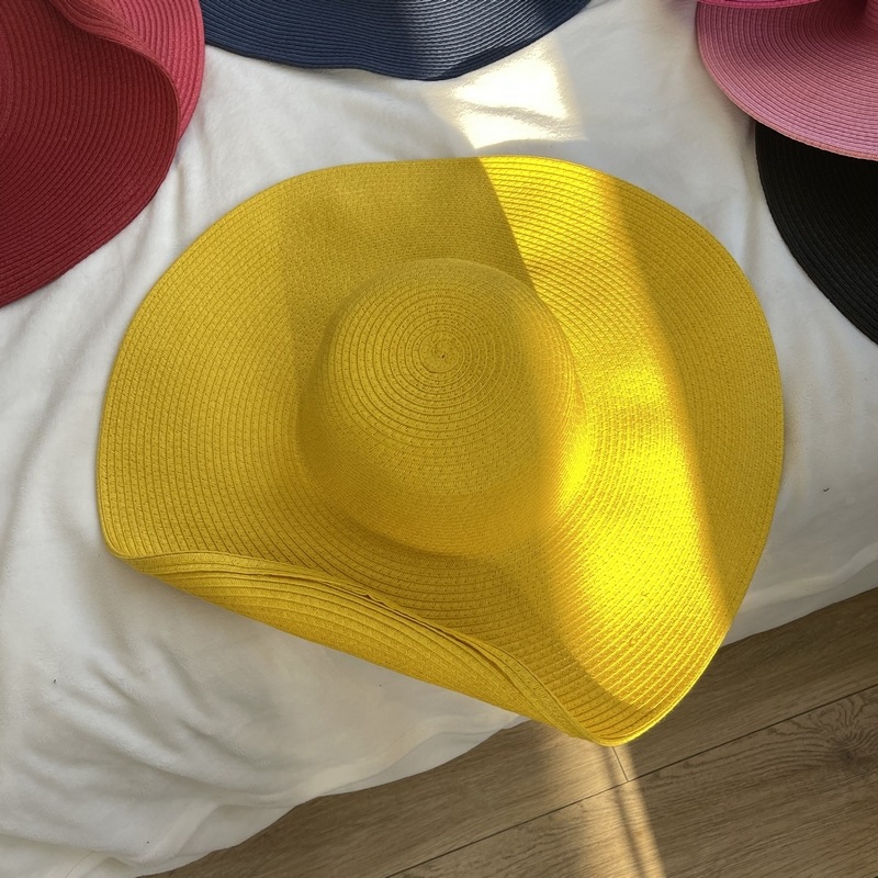 Straw Material Women's Elegant Simple Style Solid Color Crimping Straw Hat
