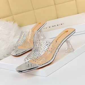 199-1 han edition fashion outside wear summer cool slippers with hollow out peep-toe transparent diamond crystal with hi