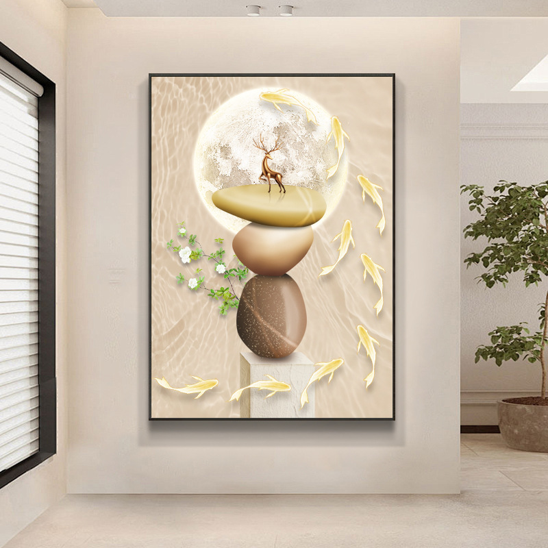 现代玄关装饰画石来运转挂画水培绿植入户高级感砂岩画壁画铝合金|undefined