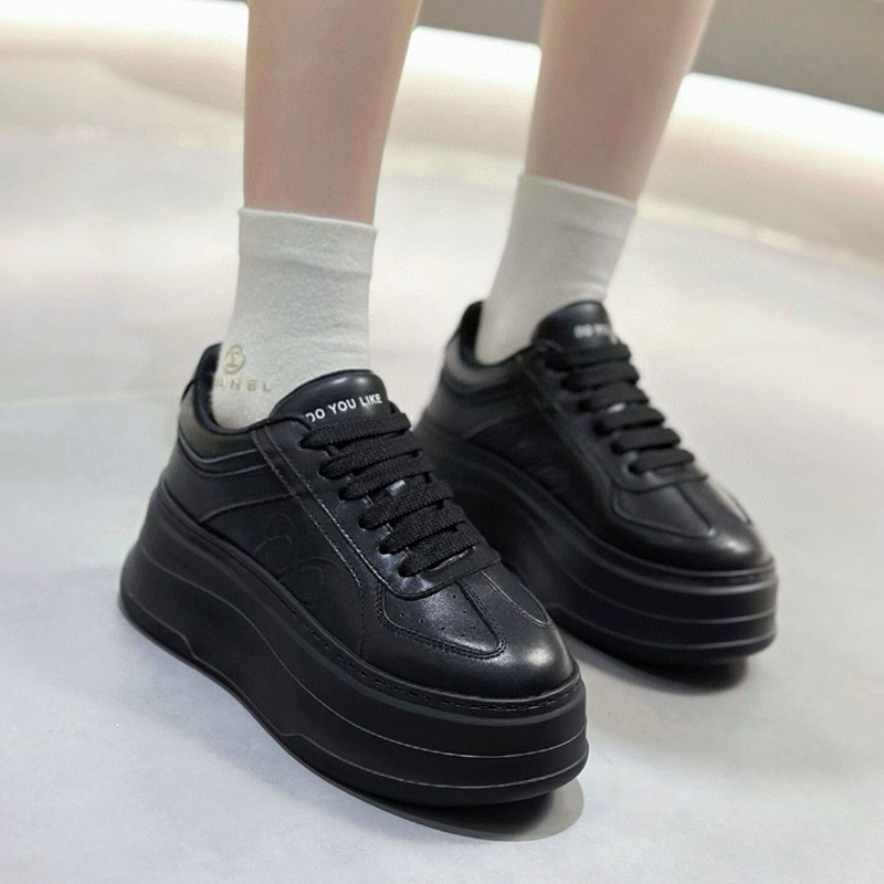 欧洲站2025秋季新款真皮厚底增高纯色小白鞋女时尚系带运动休闲鞋|undefined