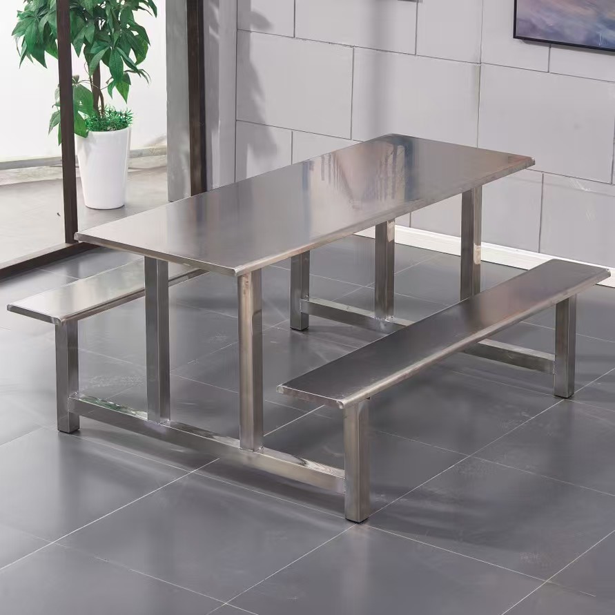 Mesa de comedor de la unidad de comedor del personal de la escuela Mesa de comedor desmontable de acero inoxidable Mesa de comedor rectangular para 4 personas 6 personas 8 personas