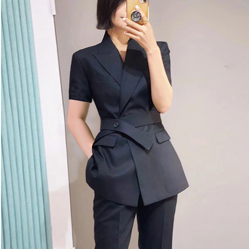 Women's Clothing Summer thin suit slim pants suit large size women's clothing fat MM short sleeved professional interview work clothes jacket_voghion.com