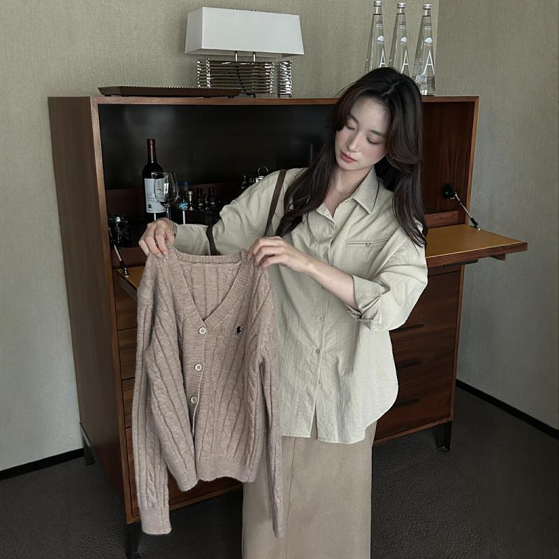 레몬 레몬 녹차 2024 초가을 프랑스 셔츠 여성 한국 스타일 우아한 캐주얼 느슨한 긴 소매 셔츠