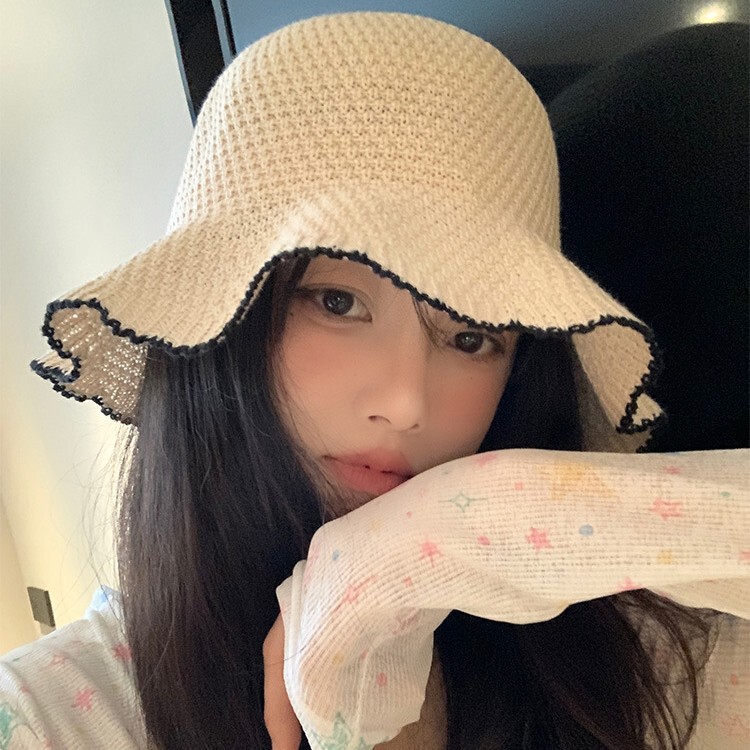 Japanese All-match Lace Woven Fisherman Hat Children's Summer Travel Showing Face Small Breathable Sunshade Sun Hat