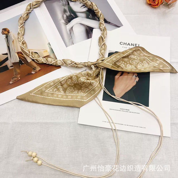 腰带饰品丝巾尼龙蜡绳手工手工编织卡其棕色黑色碎花复古休闲风|undefined