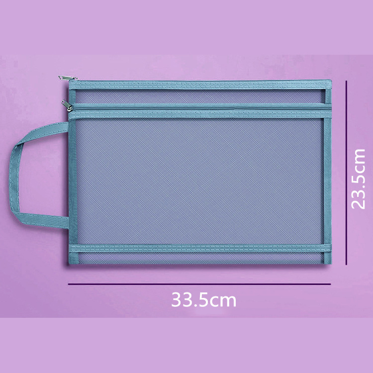 Bolsa de archivo de malla transparente con cremallera para estudiantes de primaria, bolsa de información a4, bolsa de papel de prueba, logotipo imprimible de doble capa