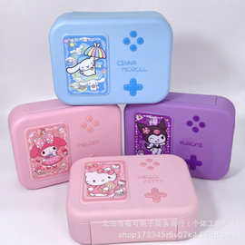 日系游戏机卡通大容量便携分格饭盒 便当盒带盖子 叉勺上班族