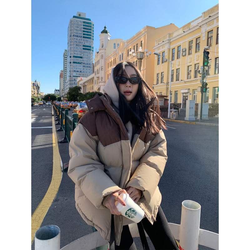 655#【特价！】周淼ZHOUMIAO拼接情侣羽绒服加厚宽松连帽短款外套|undefined
