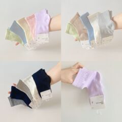 新款儿童袜子运动袜勾子5双装中筒马卡龙彩色运动袜棉线压力袜