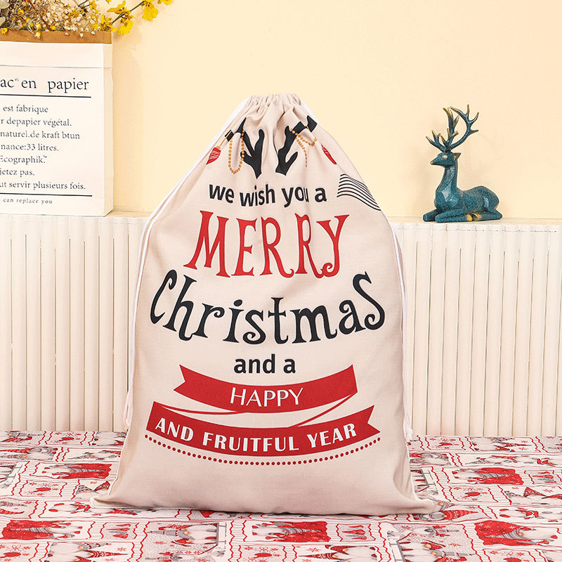 Transfronteriza nueva bolsa de lona de Navidad Mochila De Santa Claus impreso cerrado bolsa de regalo Mochila De Navidad