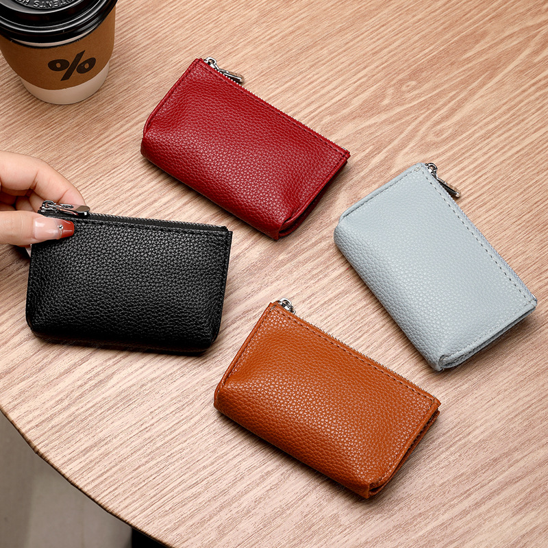 Lichi estampado bolso de cambio de mujer nueva bolsa de cremallera bolsa de monedas de color sólido PU bolsa de tarjetas de cuero suave bolso de llaves