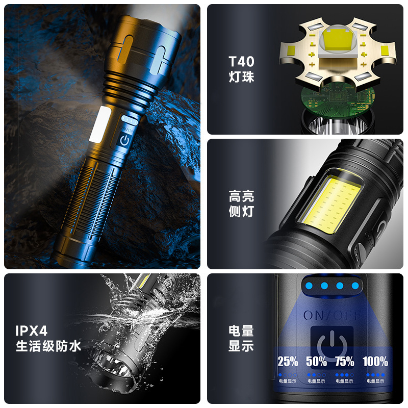 Súper brillante 1500 m de largo alcance COB linterna láser blanca haz reparación magnética luz amarilla luz roja linterna tricolor