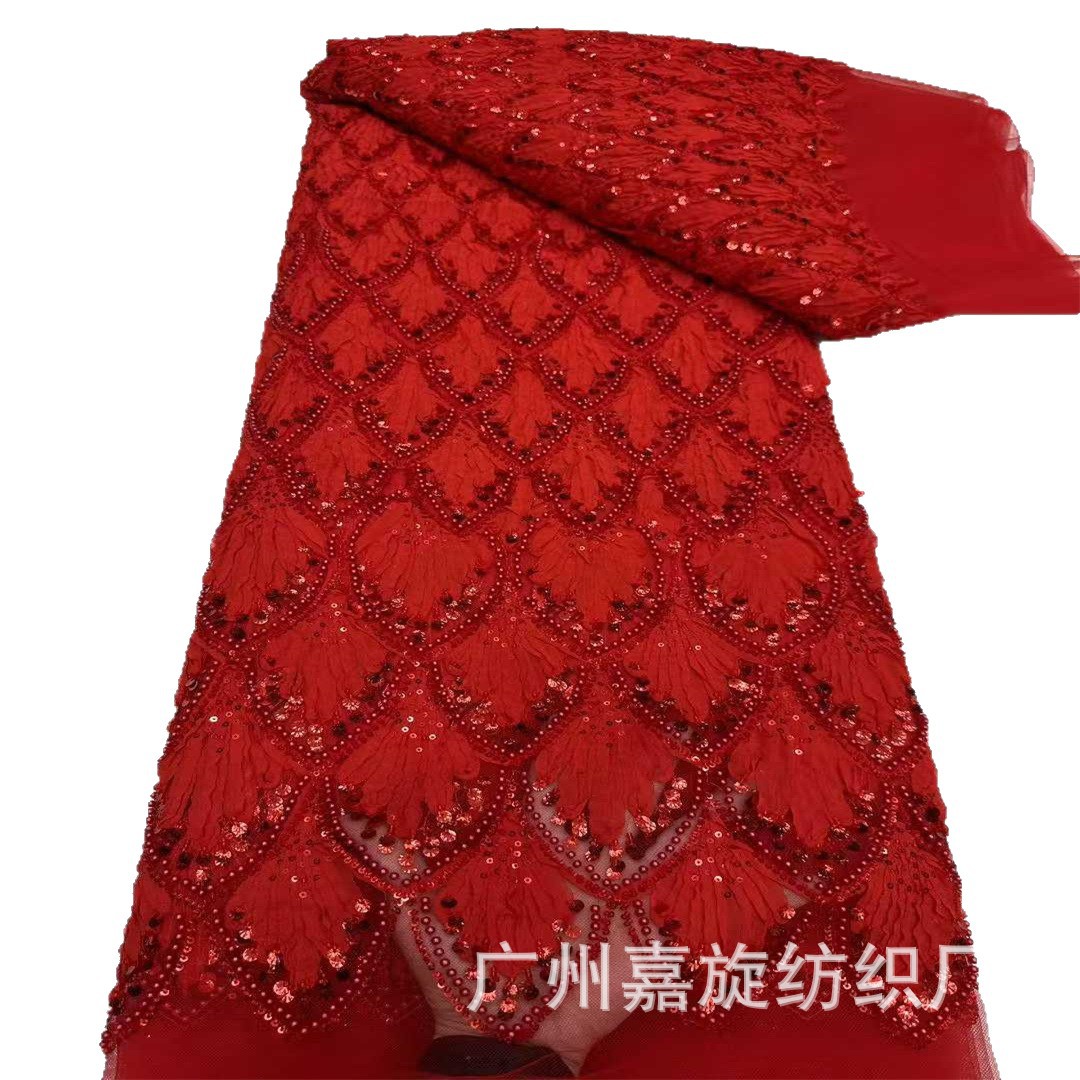 Pequeño estilo francés fragrante conchas tridimensionales con bordado clavos tela de encaje de perlas de rendimiento de alta definición ropa de moda tela de boda image 6