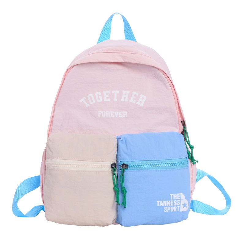 Mochila de estilo coreano para niños y niñas con color contrastante. Mochila de estudiantes de escuela primaria con letras extranjeras de gran capacidad. Mochila para padres e hijos.