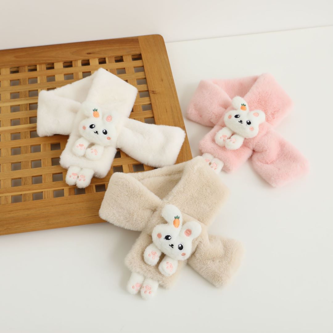 Cross-Border New Children's Plush Scarf for Autumn and Winter, Plush Cartoon Rabbit, Cute Thickened Imitation Rabbit Fur Baby Scarf