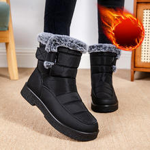 跨境25新款毛领仿兔毛高筒保暖女士雪地靴魔术贴防水女靴休闲女靴