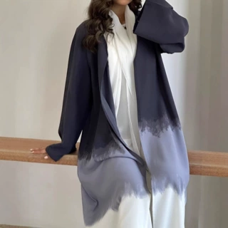 女士长衫时尚扎染印花披风长衫Abaya春夏季开衫连衣裙
