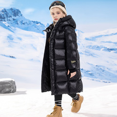 Children's Black Gold Winter Cotton Jacket 2024 New Thick Cotton Coat for Older Children Winter Down Cotton Puffer Jacket Long Outerwear