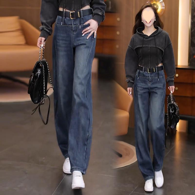 怀旧复古牛仔裤女春季2025年新款高腰弯刀裤香蕉裤阔腿宽松裤|undefined