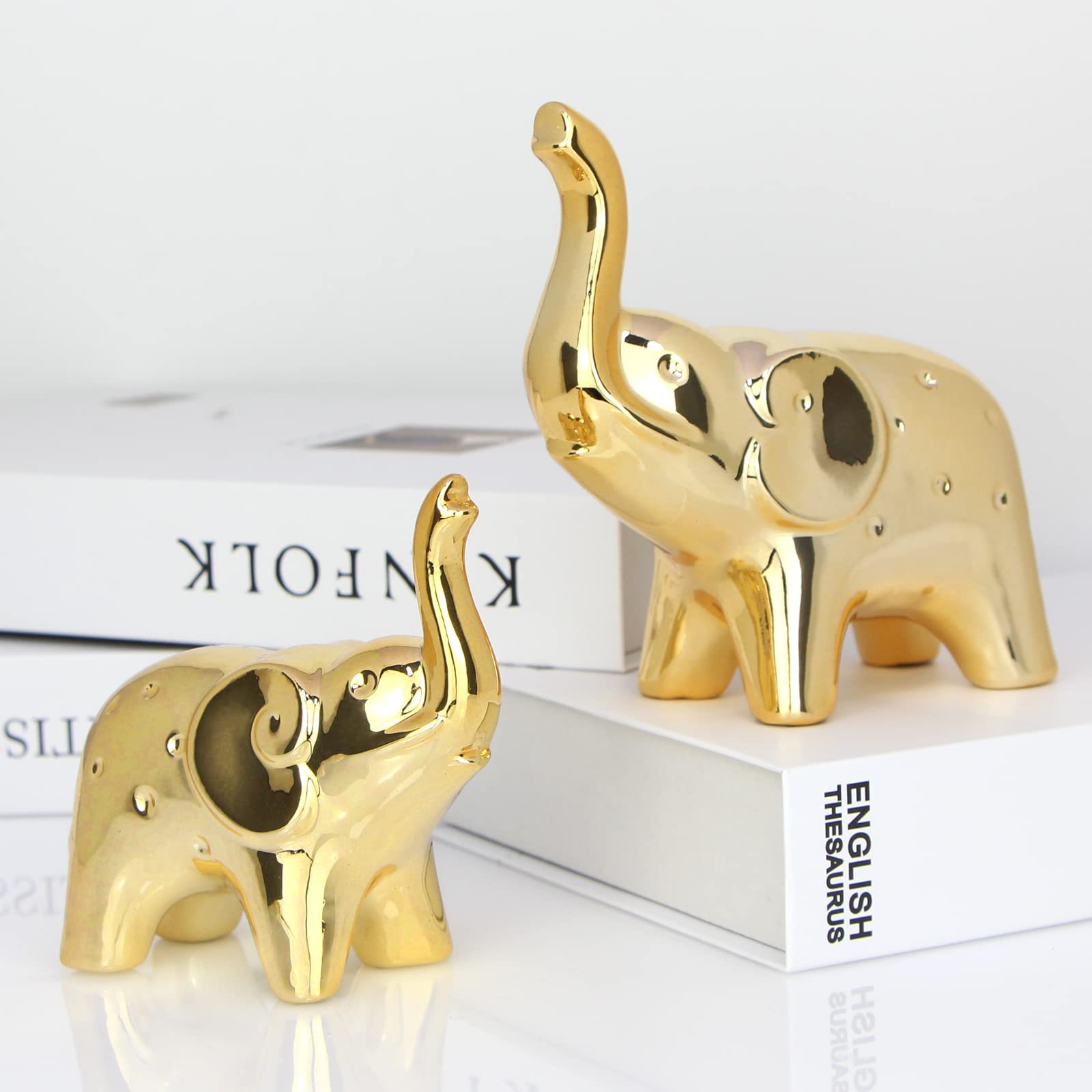 Transfronterizo de estilo moderno par de Elefante Dorado estatua de cerámica decoración del hogar Escritorio de oficina estantería sala de estar Decoración