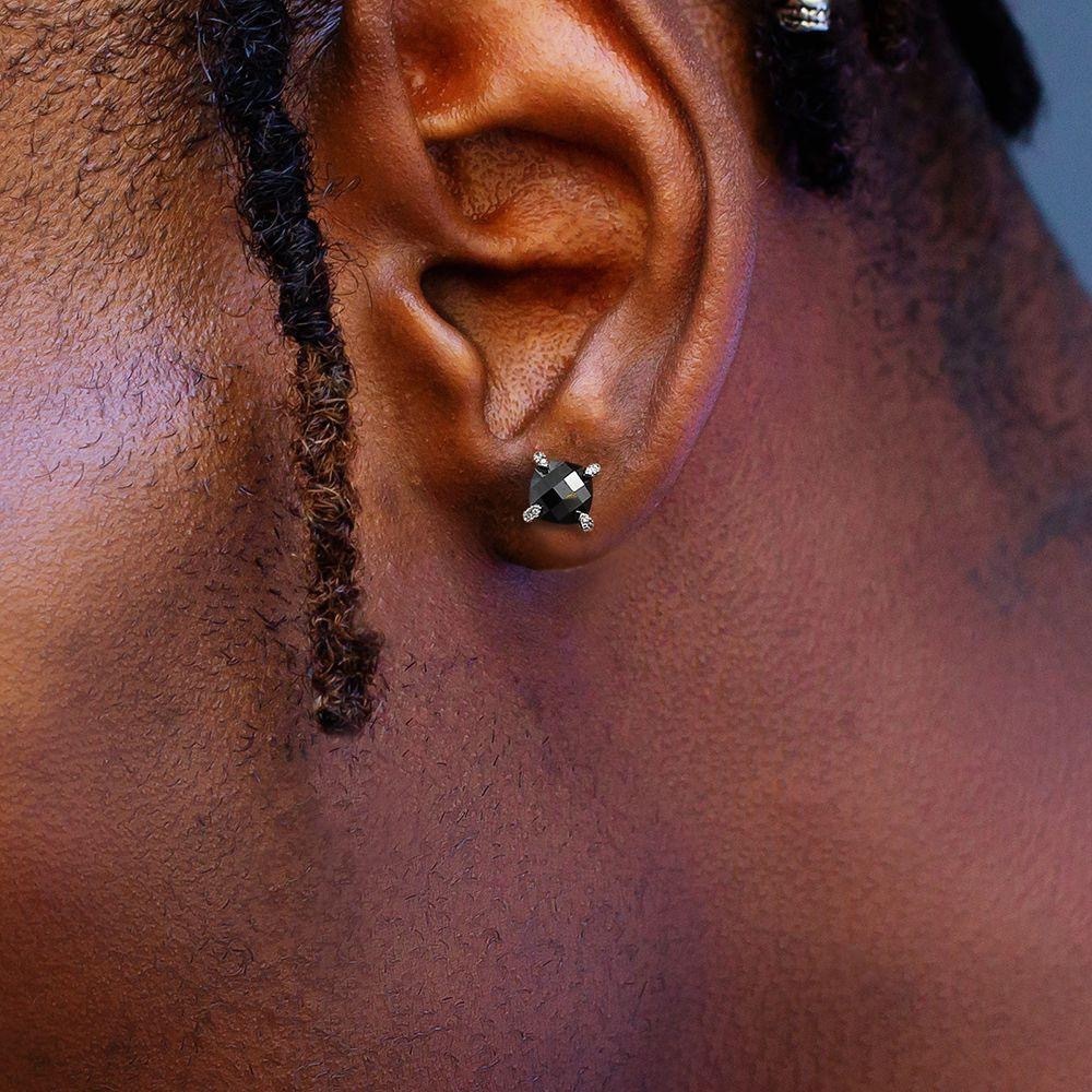 Cushion Cut Zircon Stud Earrings For Men Hip Hop Turtle Design_voghion.com