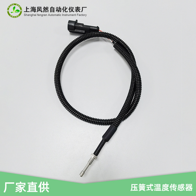 热电阻温度感应器 PTFE线缆带波纹管接插件pt100压簧式温度传感器
