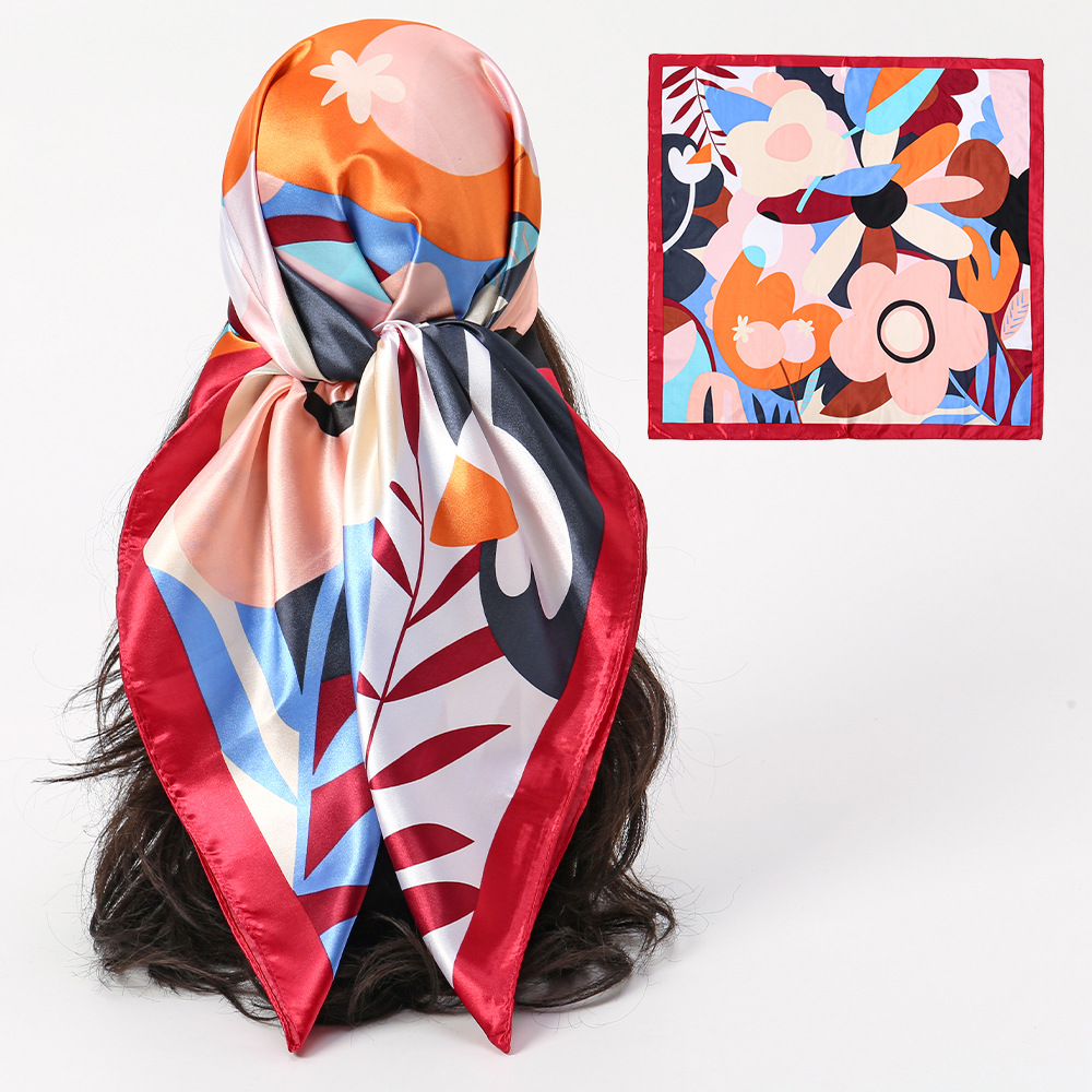 Pañuelo cuadrado de 90 colores fresco y lindo, flor, viaje de viaje, bufanda de seda estampada de moda multiusos, bufanda cuadrada con cuello femenino
