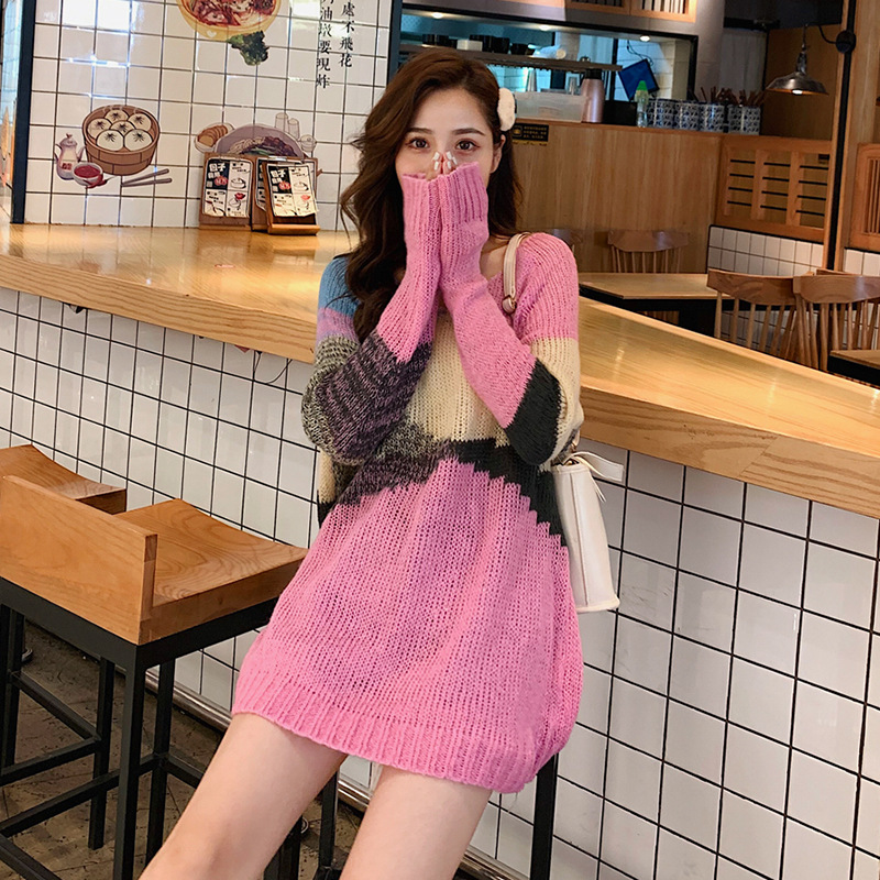 2021 Early Autumn New Korean version of the Mahai Mao Huahui long-sleeved sweater knit shirt female lazy loose blouse top