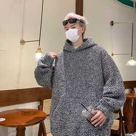 春秋轻奢小香风加厚连帽卫衣男新款潮流韩版复古宽松保暖休闲上衣
