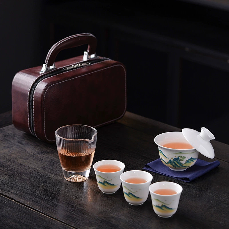 Белый нефритовый фарфоровый дорожный чайный набор, высококачественная быстрая чашка, одна кастрюля, три чашки, набор, портативный подарок для компании, мероприятия на открытом воздухе