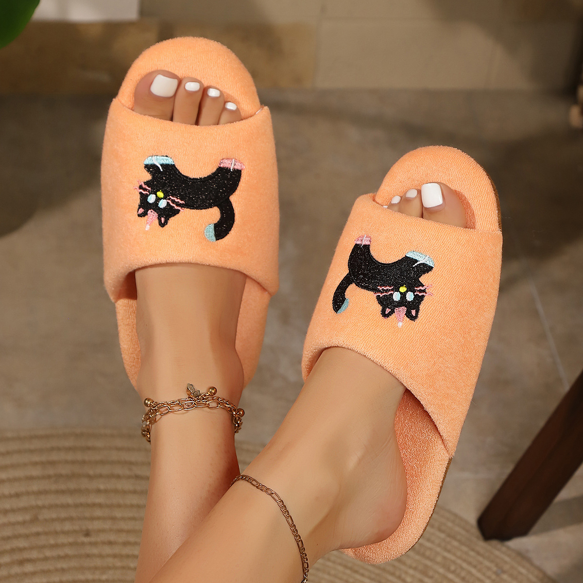 Zapatillas peludas damas otoño invierno interior y exterior zapatos de algodón gatito lindo calentamiento de peluche zapatos de luna de algodón suave zapatillas de mujer image 5