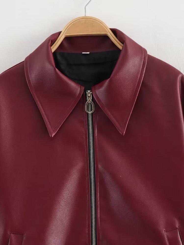 Roupas femininas temperamento moda personalidade internet celebridade estilo jaqueta de couro de duas cores_voghion.com