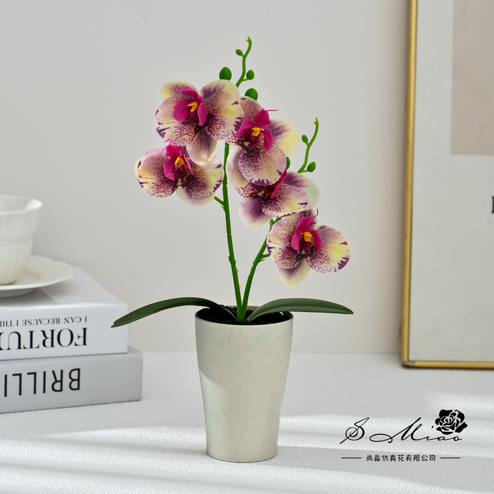 Dos dientes cinco flores sensación de mano pequeña orquídea mariposa imitación bonsai flores falsas decoración del hogar fotografía flores artificiales flores de boda
