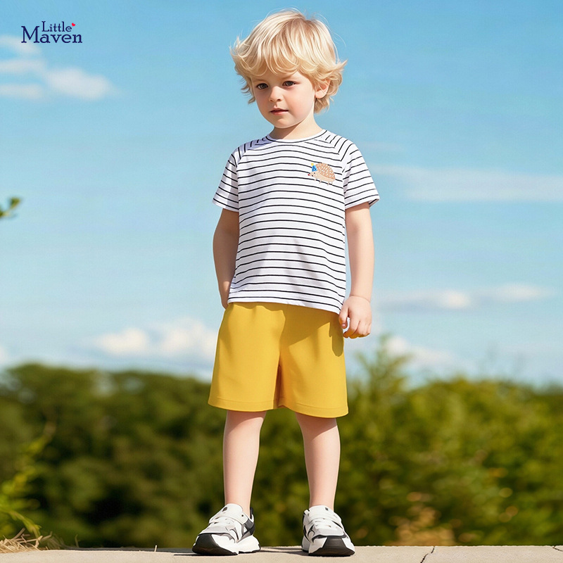 Little Maven Source Factory Children's Clothing Wholesale Cartoon Stripesd Boys' Suits European and American Summer Children's Suits