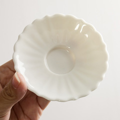 Lambrequin Jade Tea Cup Saucer, White Porcelain Cup Stand, Heat Insulating Coaster, Small Cup Saucer, Tea Mat, Ceramic Gongfu Tea Set Accessories