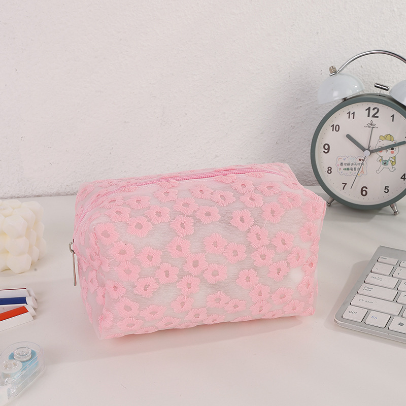 Bolsa de maquillaje transparente de crisantemo de color sólido bolsa de maquillaje de belleza bolsa de maquillaje de red insins bolsa de maquillaje portátil impermeable EVA flor