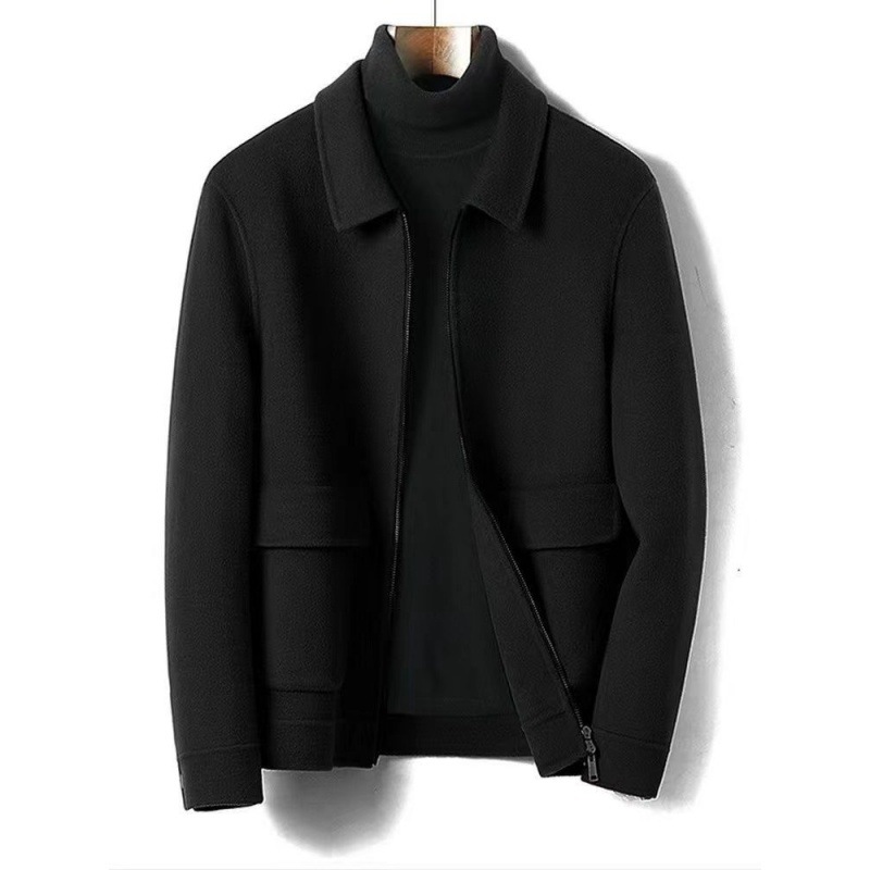 秋冬の新型男性高級コートは両面のラシャコートを厚くして秋にはカジュアルな毛を襟にしますねコート男