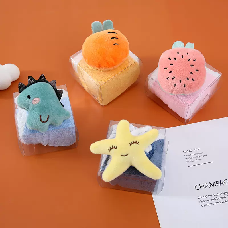 卡通擦手巾小毛巾强吸不掉毛珊瑚绒儿童伴手礼小挂巾蛋糕盒装吸水