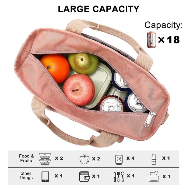 Bolsa de almuerzo de trabajo en stock, caja de aislamiento de apertura ancha, bolso de mano con correa de hombro desmontable, bolsillo lateral para senderismo, bolso de picnic image 2