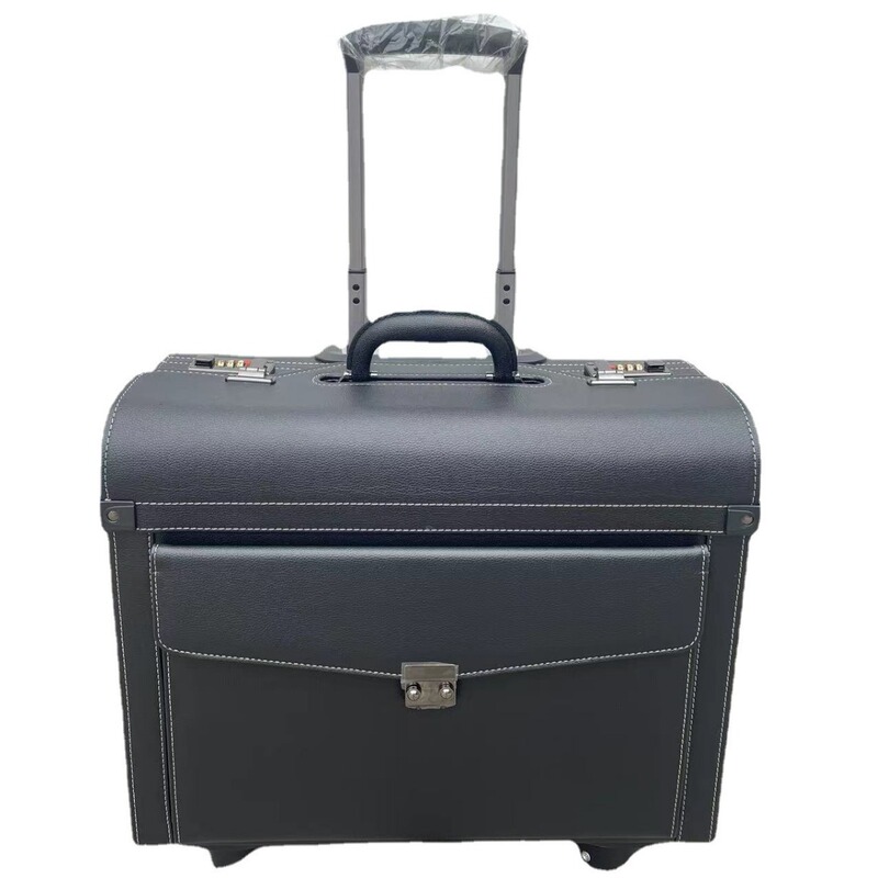 Black PVC leather trolley case pilot Captain flight attendant special business trolley flight case universal wheel customization