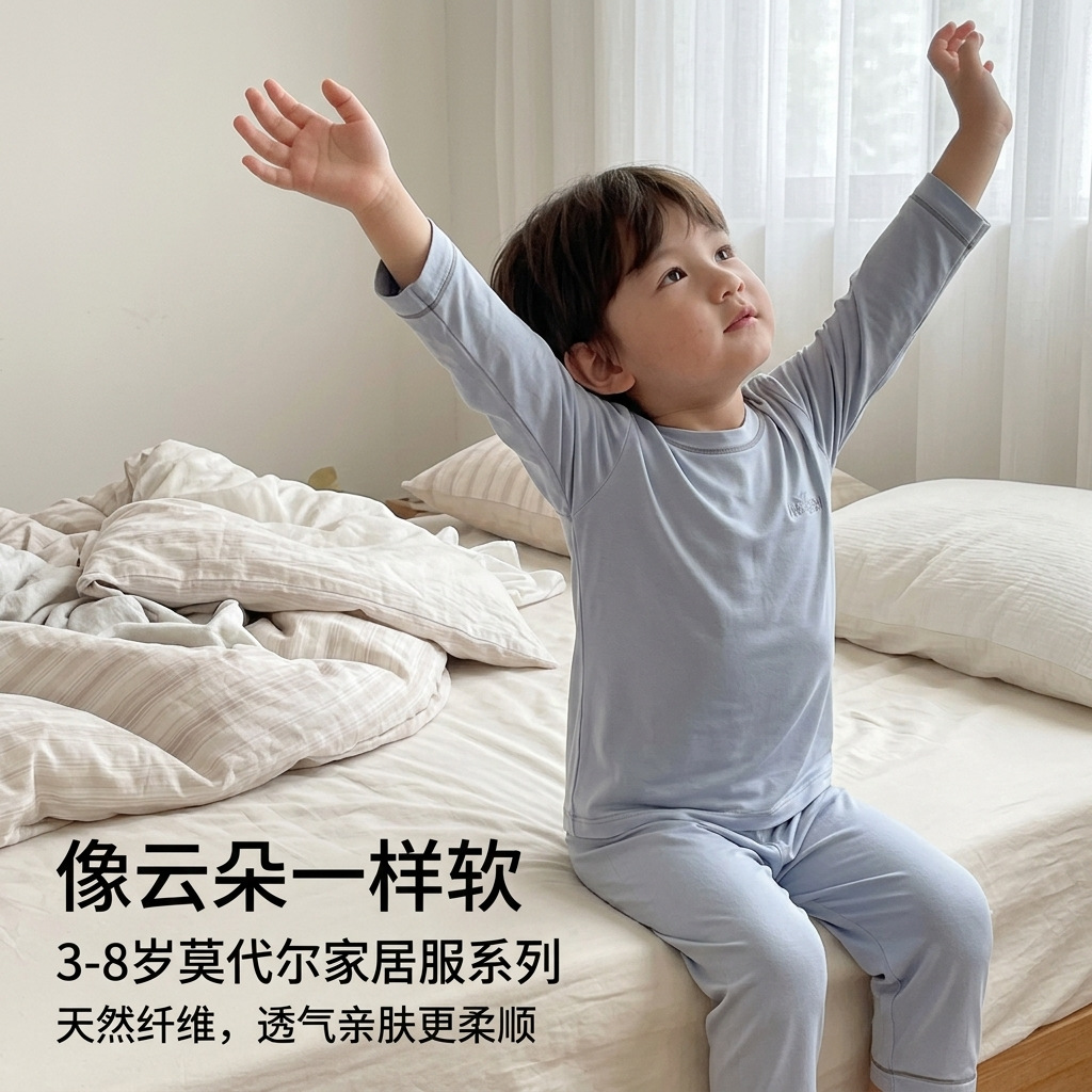 莫代尔睡衣儿童a类男女童套装夏季薄款短袖睡衣空调服家居服