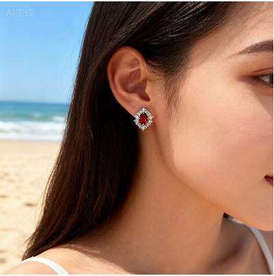 Natural crystal gemstone earrings, diamond-shaped S952 sterling silver inlaid with colored gemstones, zircon earrings wholesale