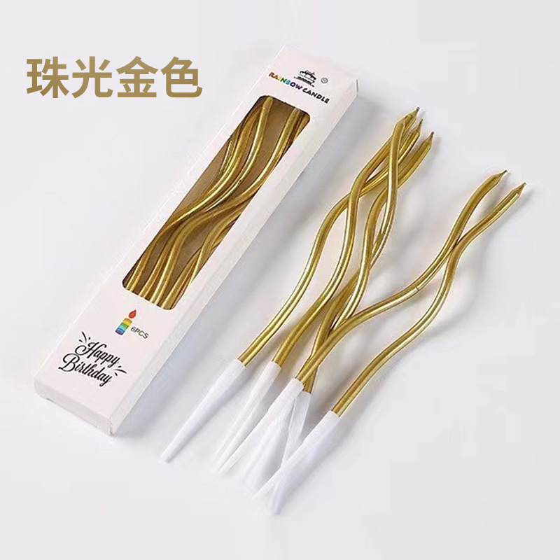 Fabricantes suministro pastel postre hornear pastelería decoración colorida vela curva oro aerosol Arco Iris cumpleaños vela al por mayor
