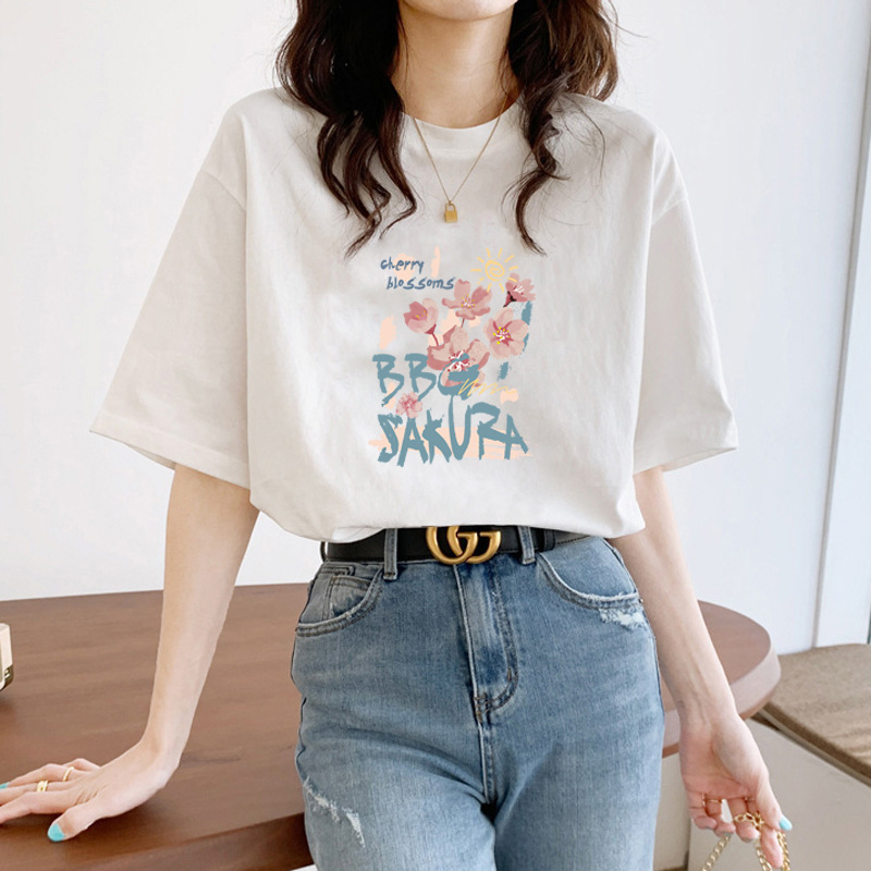 Summer Women's Short-Sleeved Cotton T-Shirt for Women 2025 New White Inner Korean Style Loose Half-Sleeved Top Ins Trend Summer Women's Short-Sleeved Cotton T-Shirt for Women 2025 New White Inner Korean Style Loose Half-Sleeved Top Ins Trend