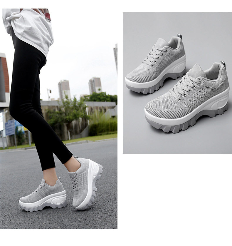 Giày sneaker nữ lưới thoáng khí đế dày tăng chiều cao, gót 3-5 cm — 1695 Màu đen, 1695 màu xám chi tiết 17