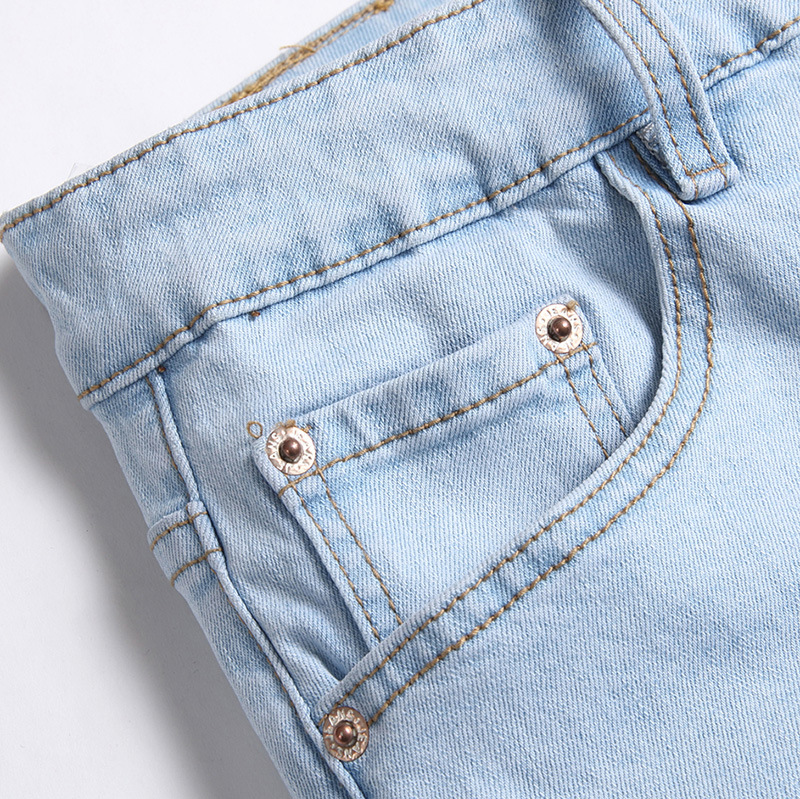 Men's Elastic Knee Ripped Patchwork Jeans New Denim Pants_mkmklike.com