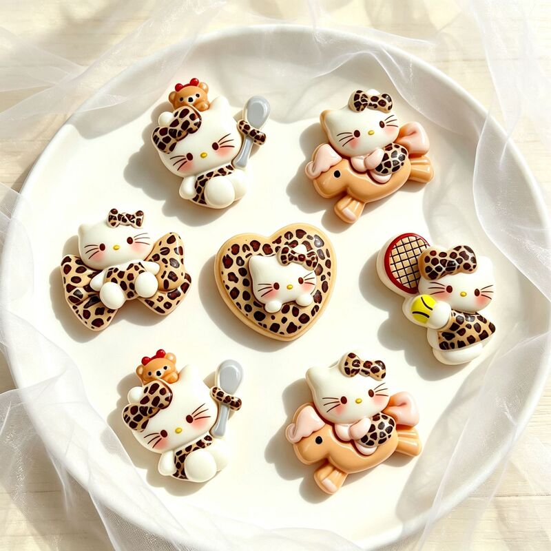 Cartoon leopard print cat resin accessories DIY cream glue phone case fridge magnet hair clip keychain decoration accessories Cartoon leopard print cat resin accessories DIY cream glue phone case fridge magnet hair clip keychain decoration accessories