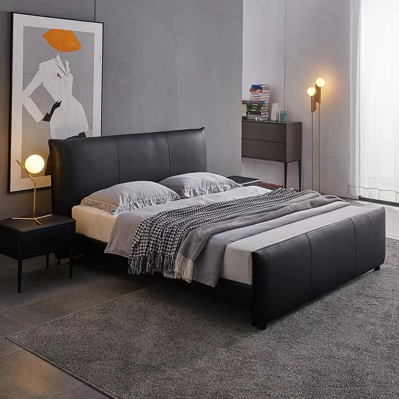 Simple Modern First Floor Leather Bed 1.8 m Double Bed 1.5 m Italian Bed Leather Soft Bed Air Pressure Storage Bed