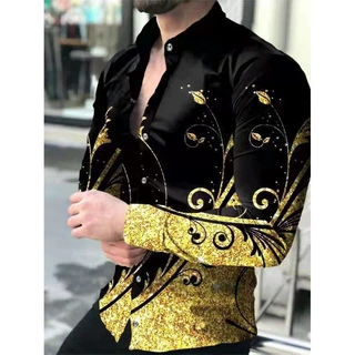 欧美外贸男装休闲个性潮男长袖3D数码印花衬衫大码衬衣休闲百搭
